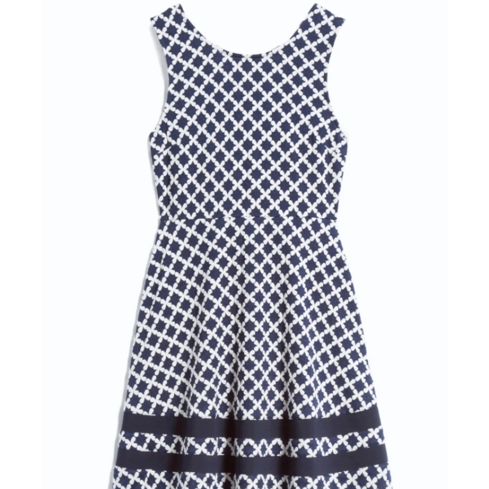 💙🤍 Mauvette Maire Navy & White Fit-and-Flare Dress Large